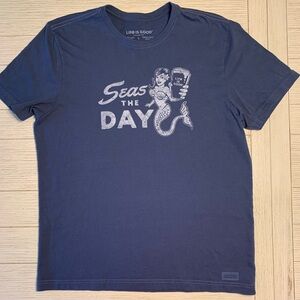 LIFE IS GOOD brand Blue 'Seas the Day' Mermaid MENS Tee Medium new